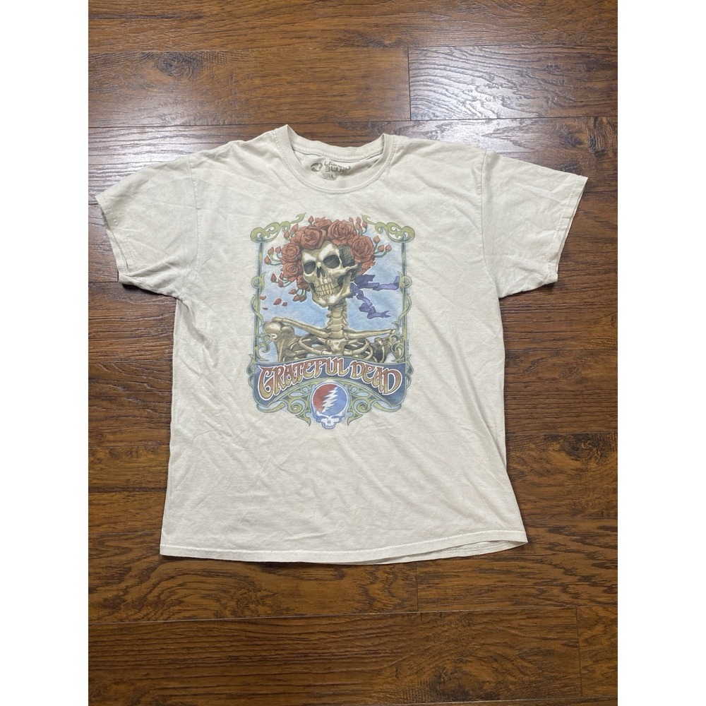 Liquid‎ Blue Grateful Dead Bertha Skull Roses Graphic T-Shirt Cream Large L